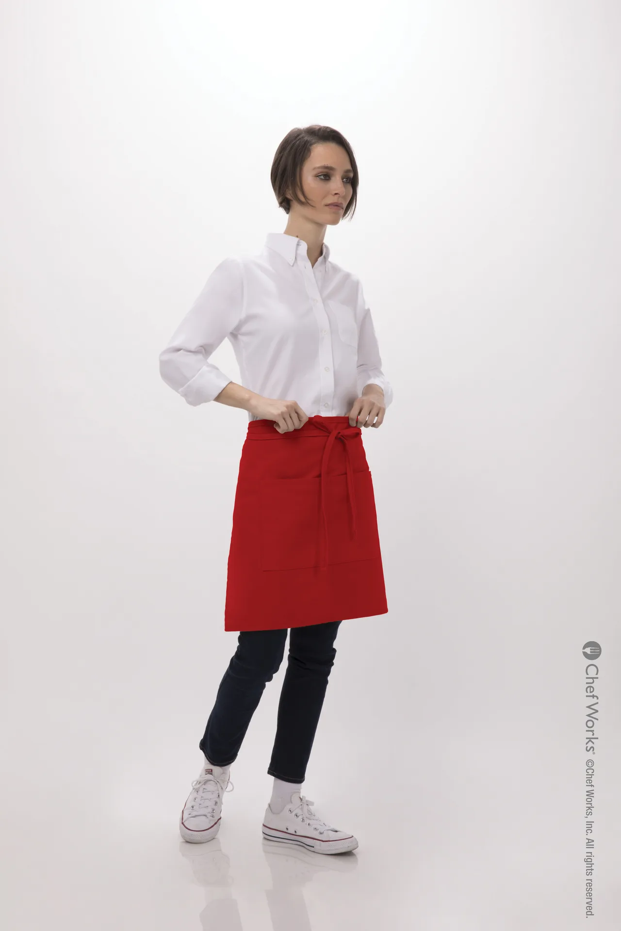 Chef Works F28-Red-0 Bistro Waist Apron, 19"L X 27.5"W, Poly/Cotton, Red - 1/Case