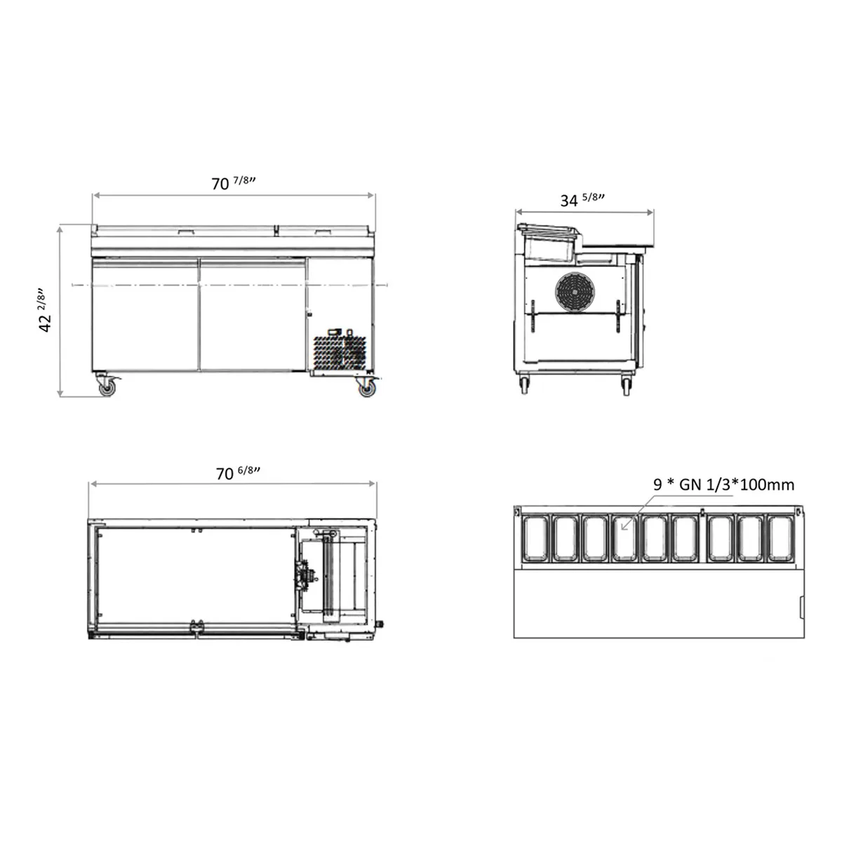 Hurakan HKN-PZ71R2 E/S 71" Refrigerated Pizza Prep Table, 2-Door, 9 X 1/3 Pans Capacity