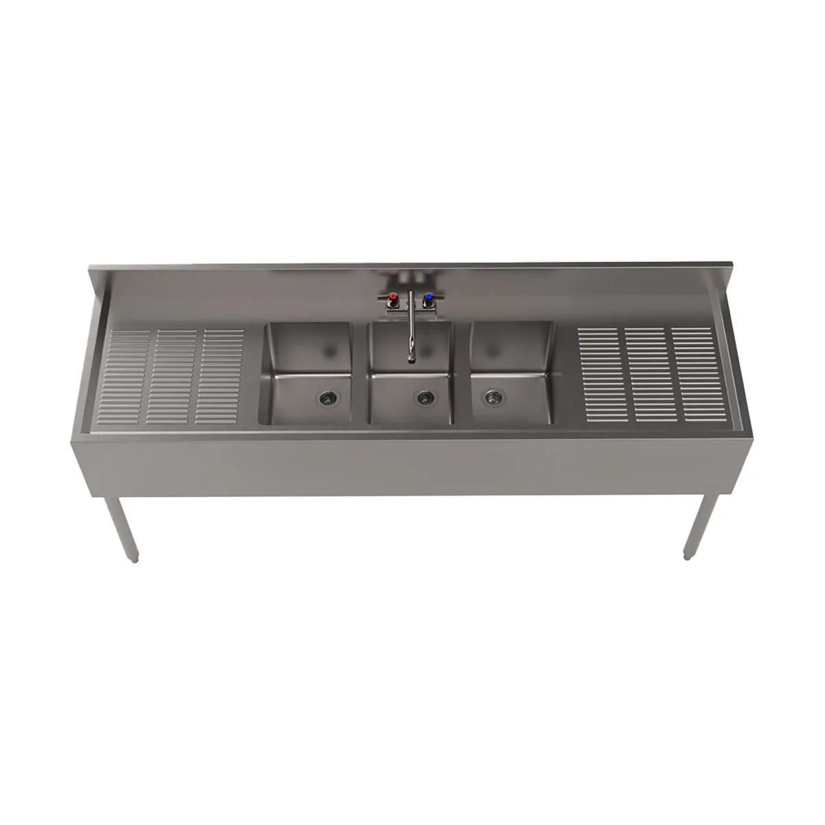 BK Resources UB4-21-372TS 72" Underbar Sink Units, 3 Compartment with 2 Drainboards