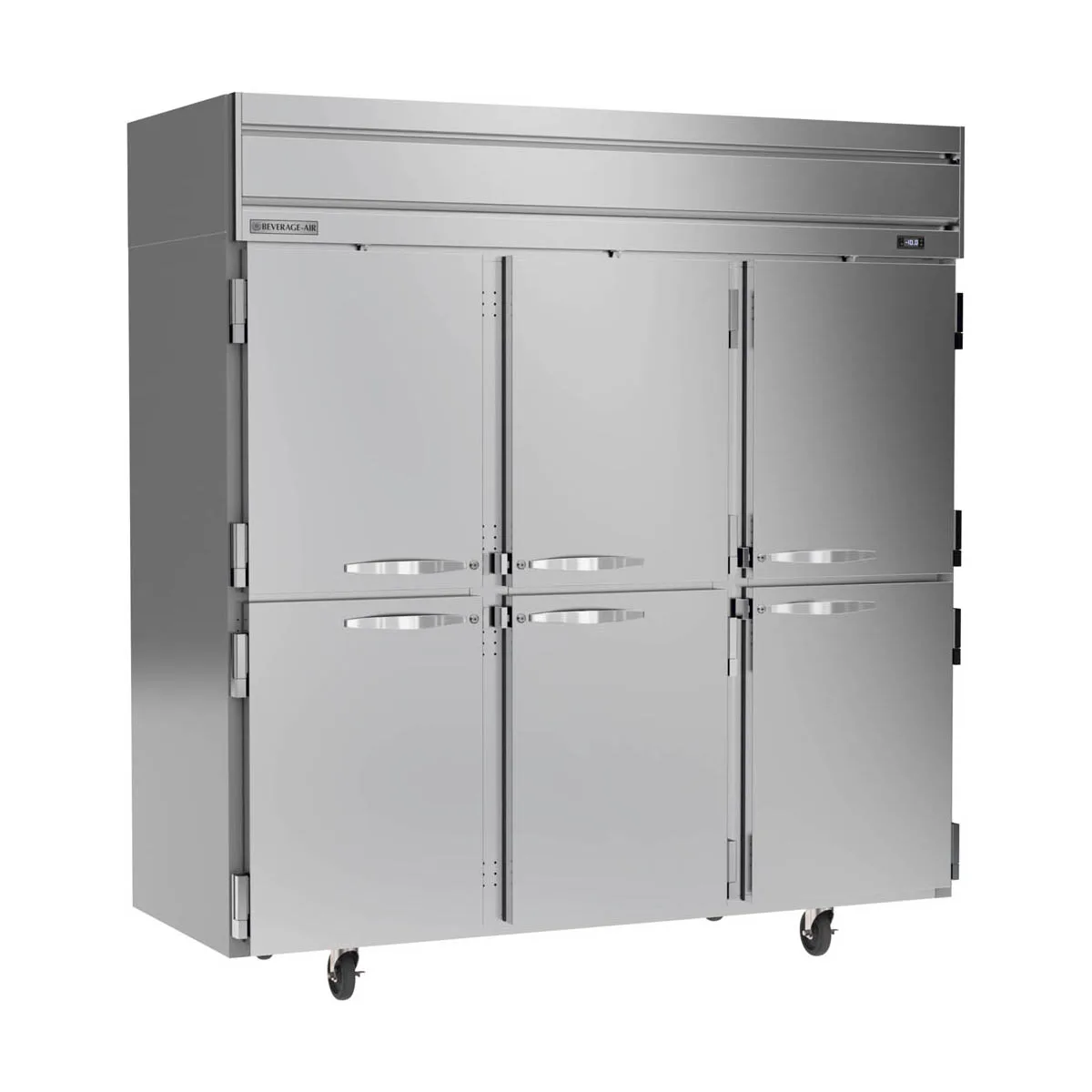 Beverage Air HF3HC-1HS 78" 3-Section Reach-In Freezer, 6 Half Solid Doors, Top Mount, 69.1 cu. ft., Stainless Steel Front