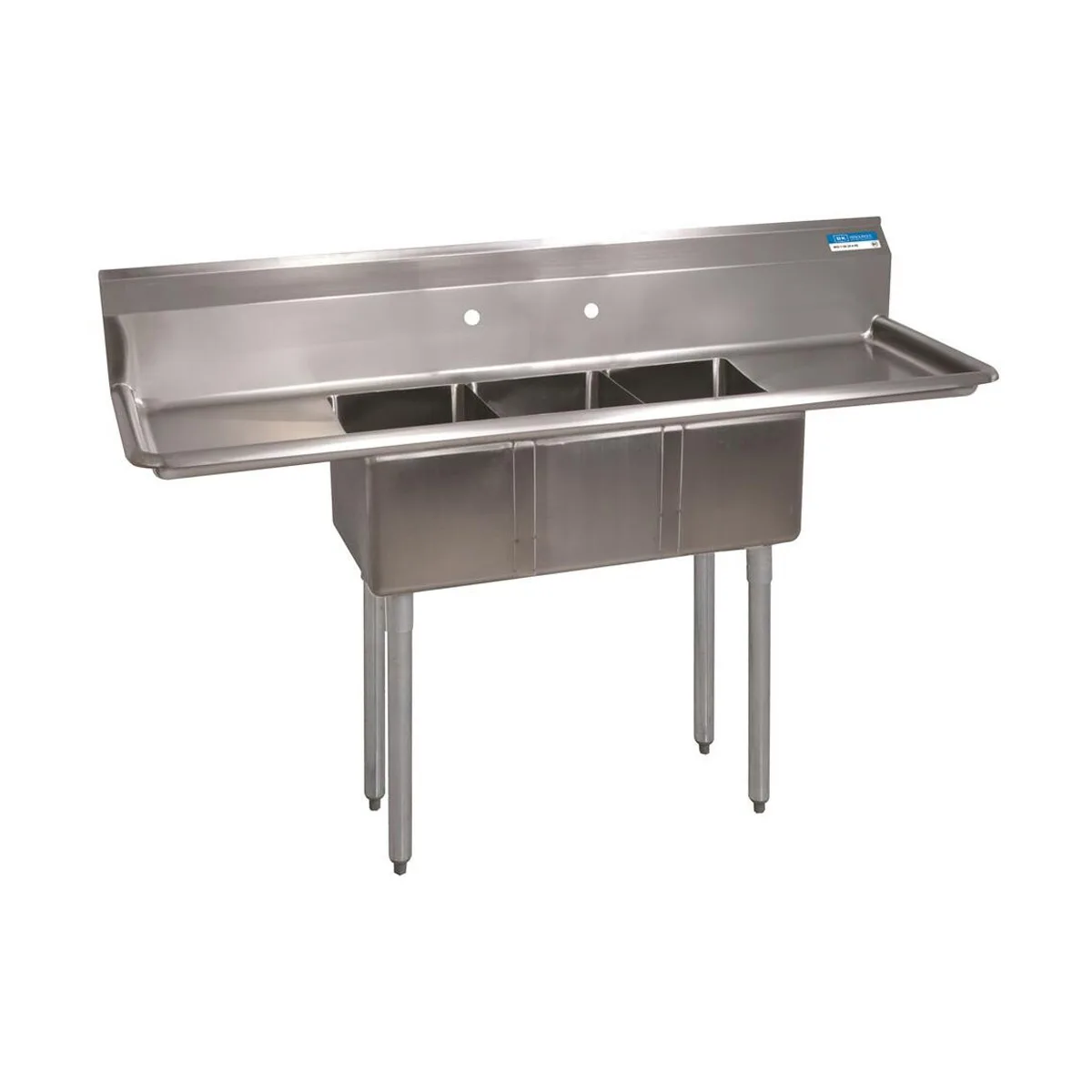 BK Resources BKS-3-1014-10-12T 54" Three Compartment Sink, 10"Wx14"L Bowl, With 2 Drainboards