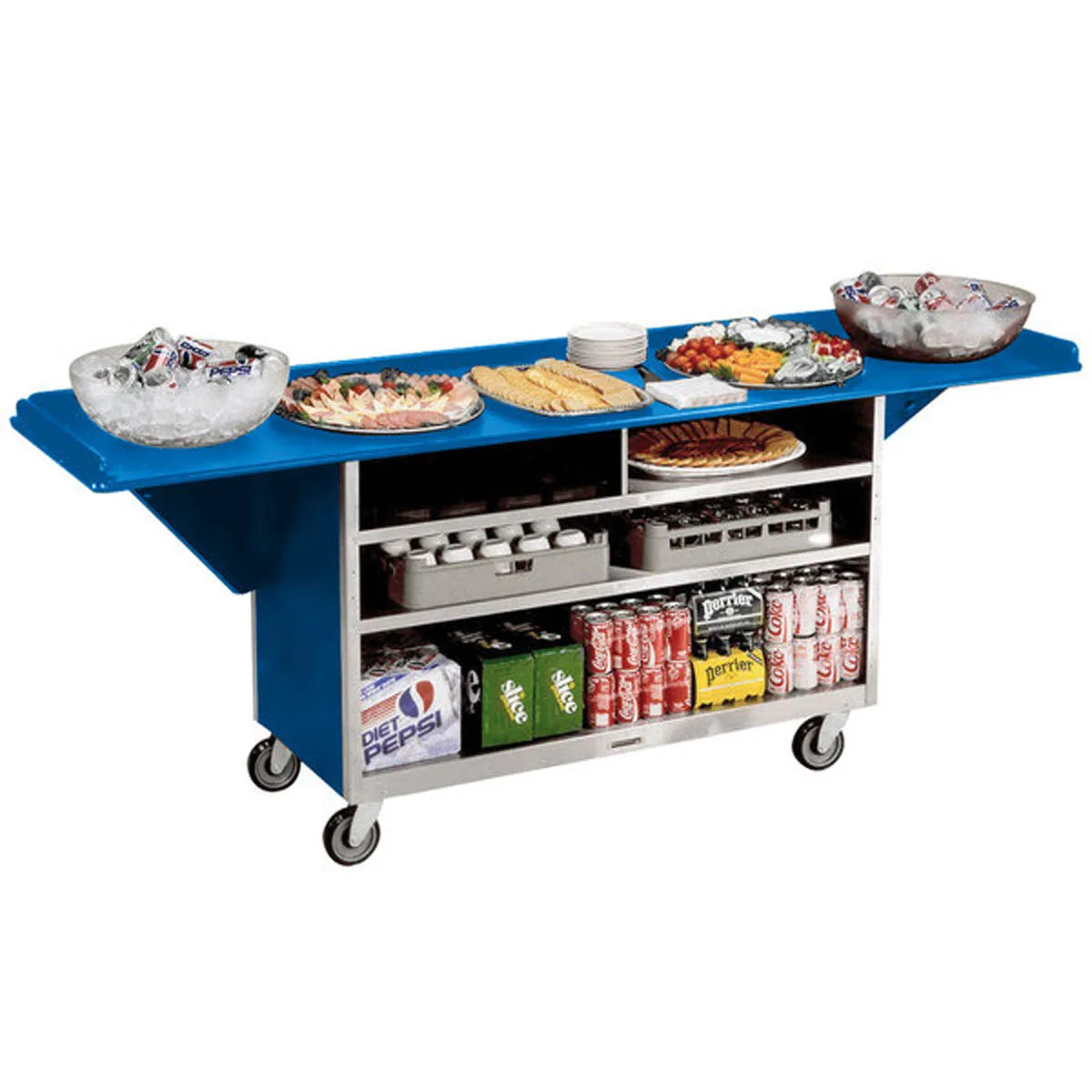 Lakeside 676 Stainless Steel Drop-Leaf Beverage Service Cart w/ 3 Shelves - 24" x 61 3/4" x 38 5/16"