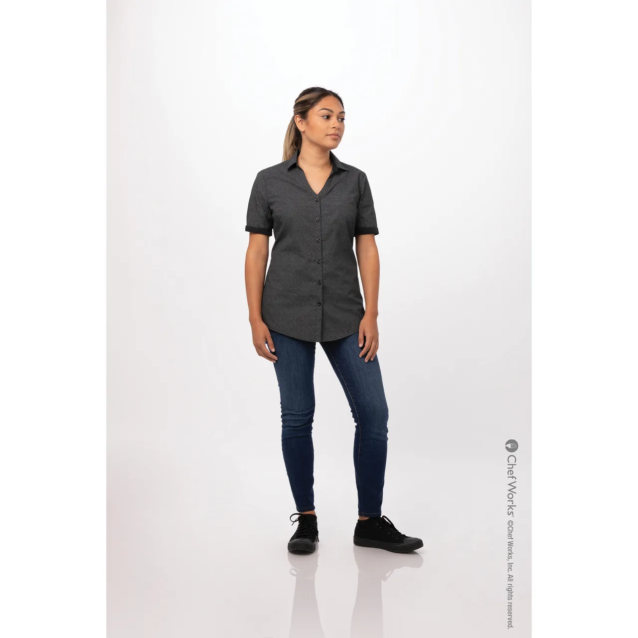 Chef Works SHC07W-BLK-XS Women's Charleston Cook Shirt, XSmall, Black, Poly/Cotton
