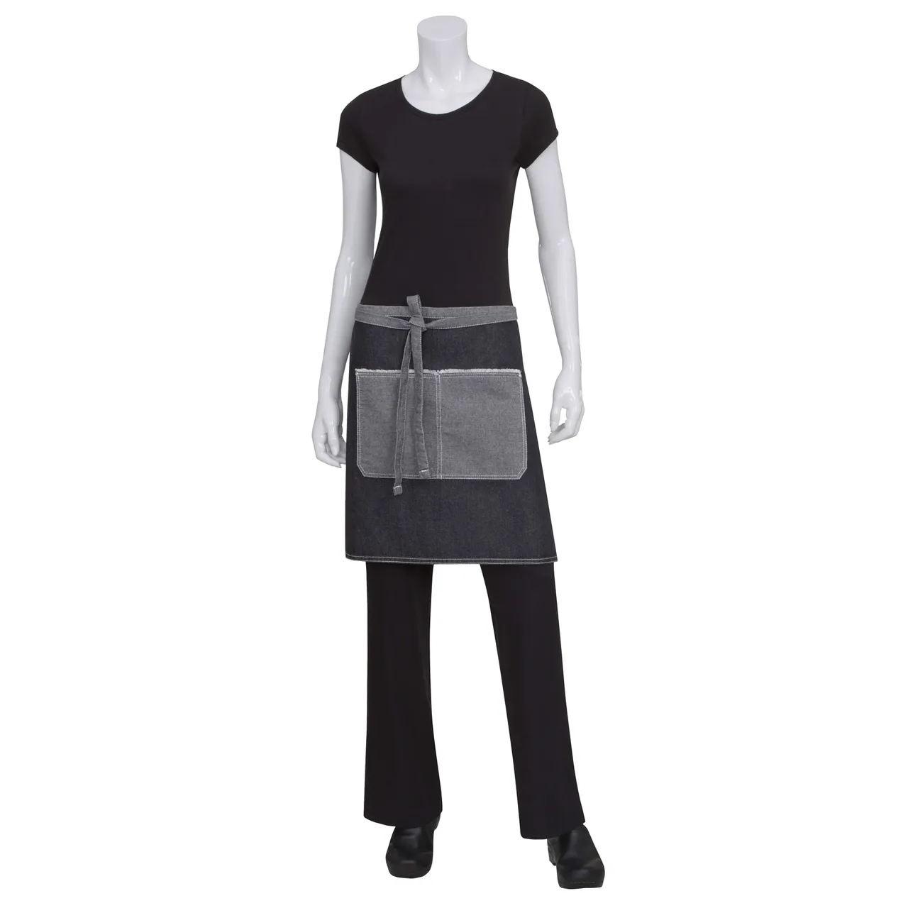 Chef Works AW044-BLK-0 - 19"L X 28.5"W Black 100% Cotton Denim Waist Apron
