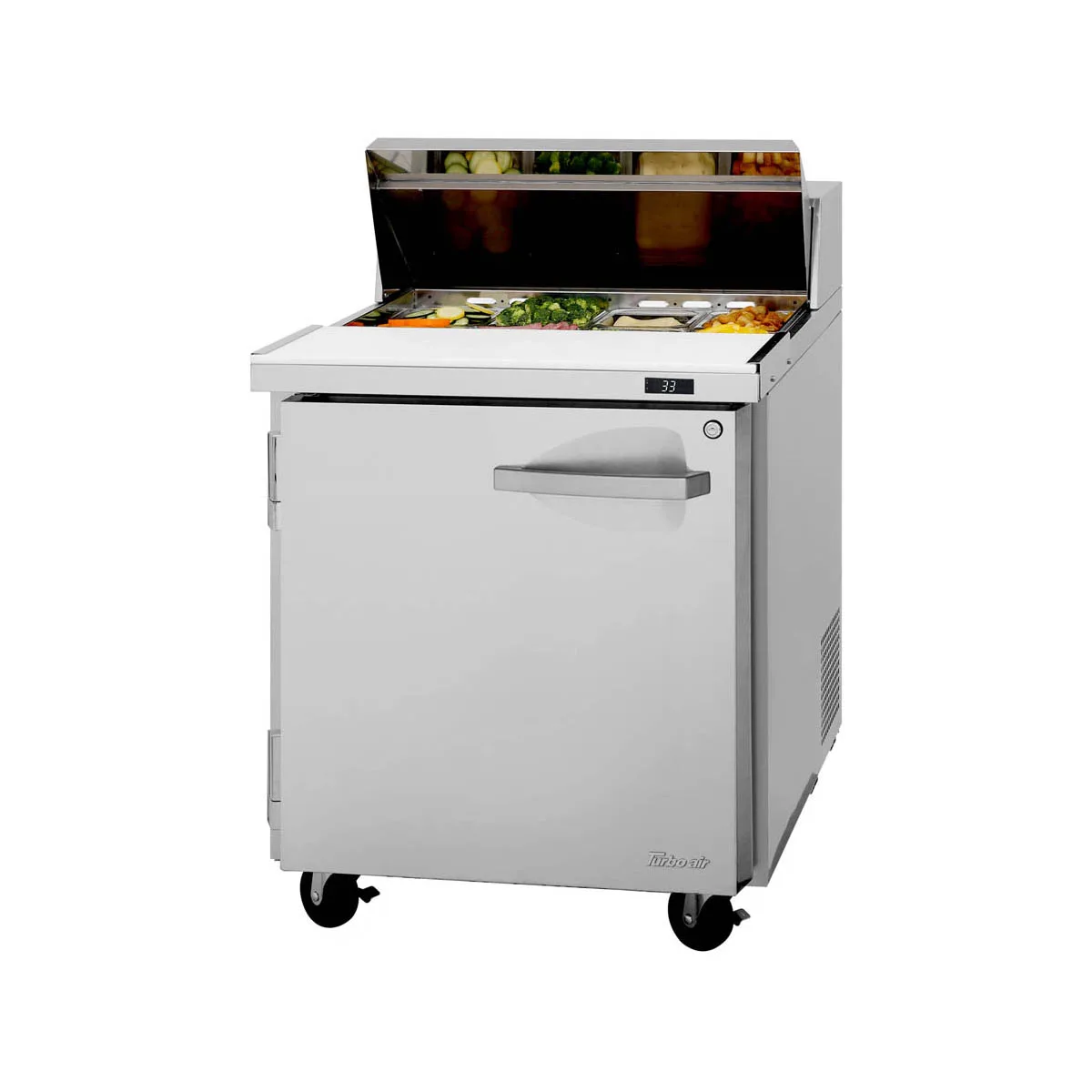 Turbo Air PST-28-N 27" One Section Sandwich / Salad Prep Table w/ 1 Door, 8 Pans