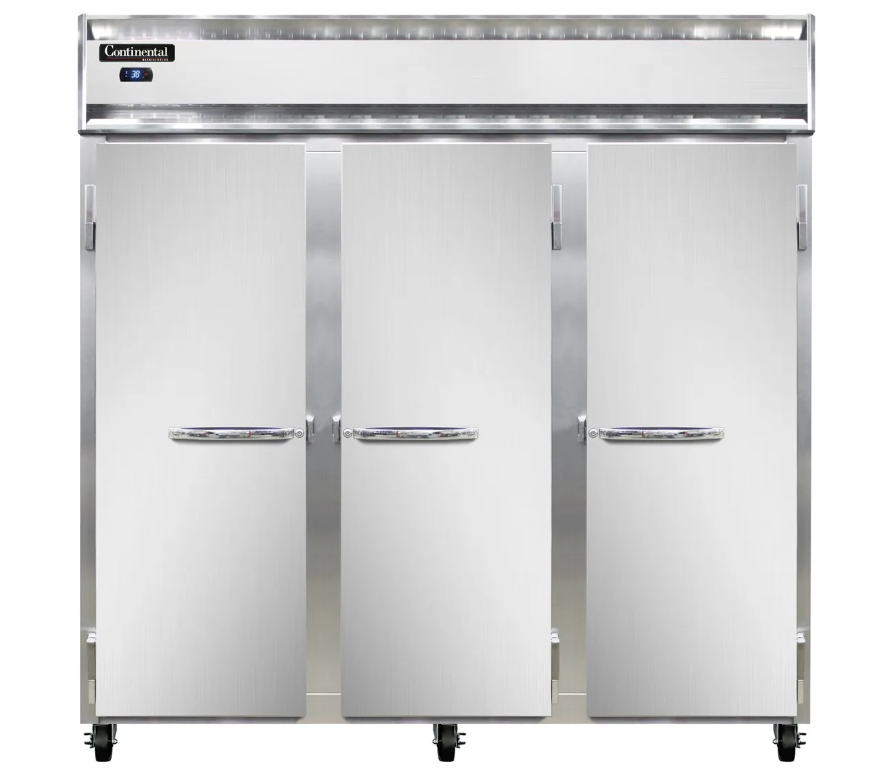 Continental Refrigerator 3RNSS 78" 3-Section Reach-In Refrigerator w/ 3 Solid Doors, All Stainless Steel, 70 cu.ft.