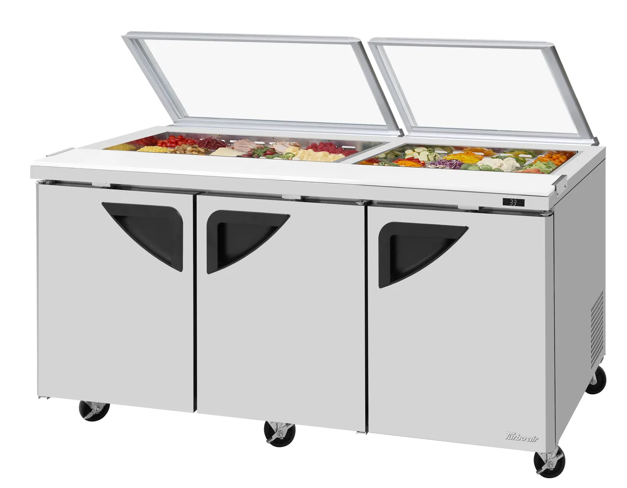 Turbo Air TST-72SD-N-GL 72" 3-Door Sandwich and Salad Prep Table, 18 Pans, Stainless Steel