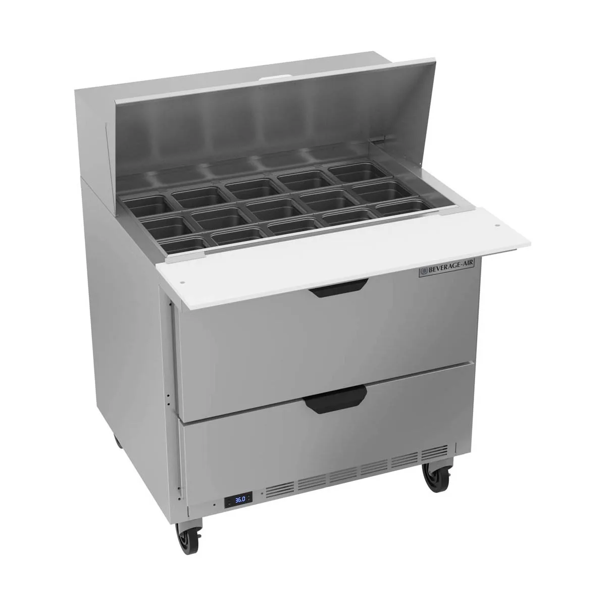Beverage Air SPED36HC-15M-2 36" Mega Top Sandwich / Salad Prep Table w/ 2 Drawers, 15 Pans