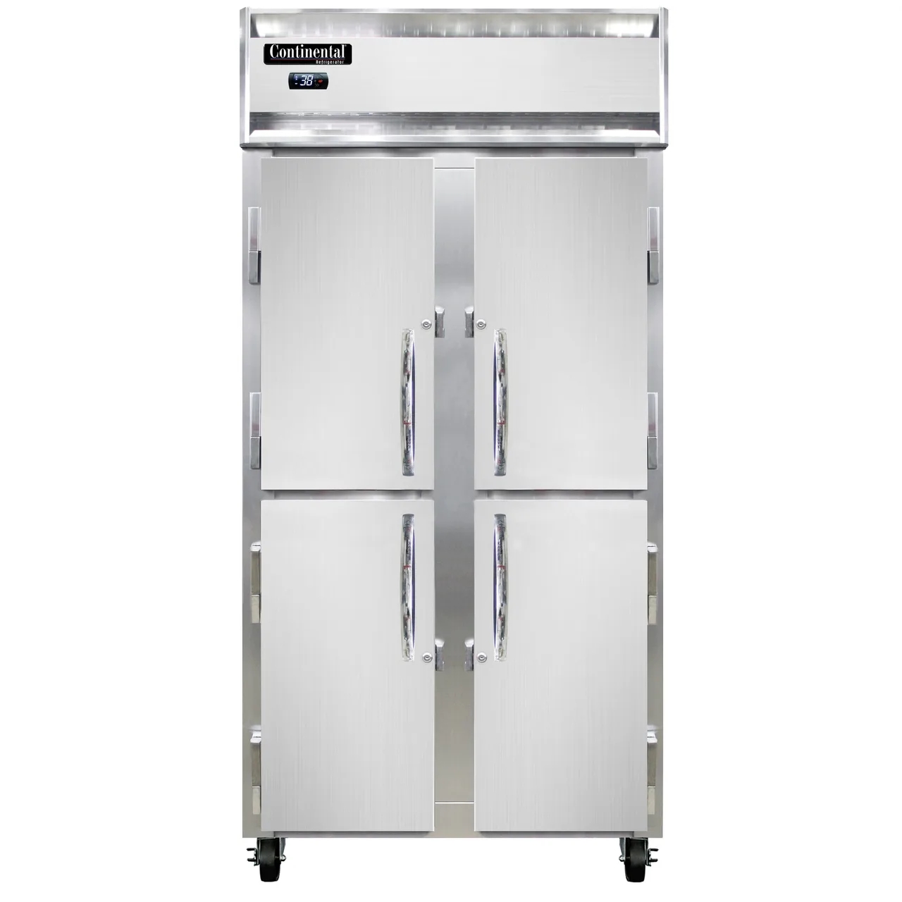 Continental Refrigerator 2RSENHD 36" 2-Section Reach-In Refrigerator w/ 4 Solid Half Doors, Stainless Steel Front Aluminum Exterior, 30 cu.ft.