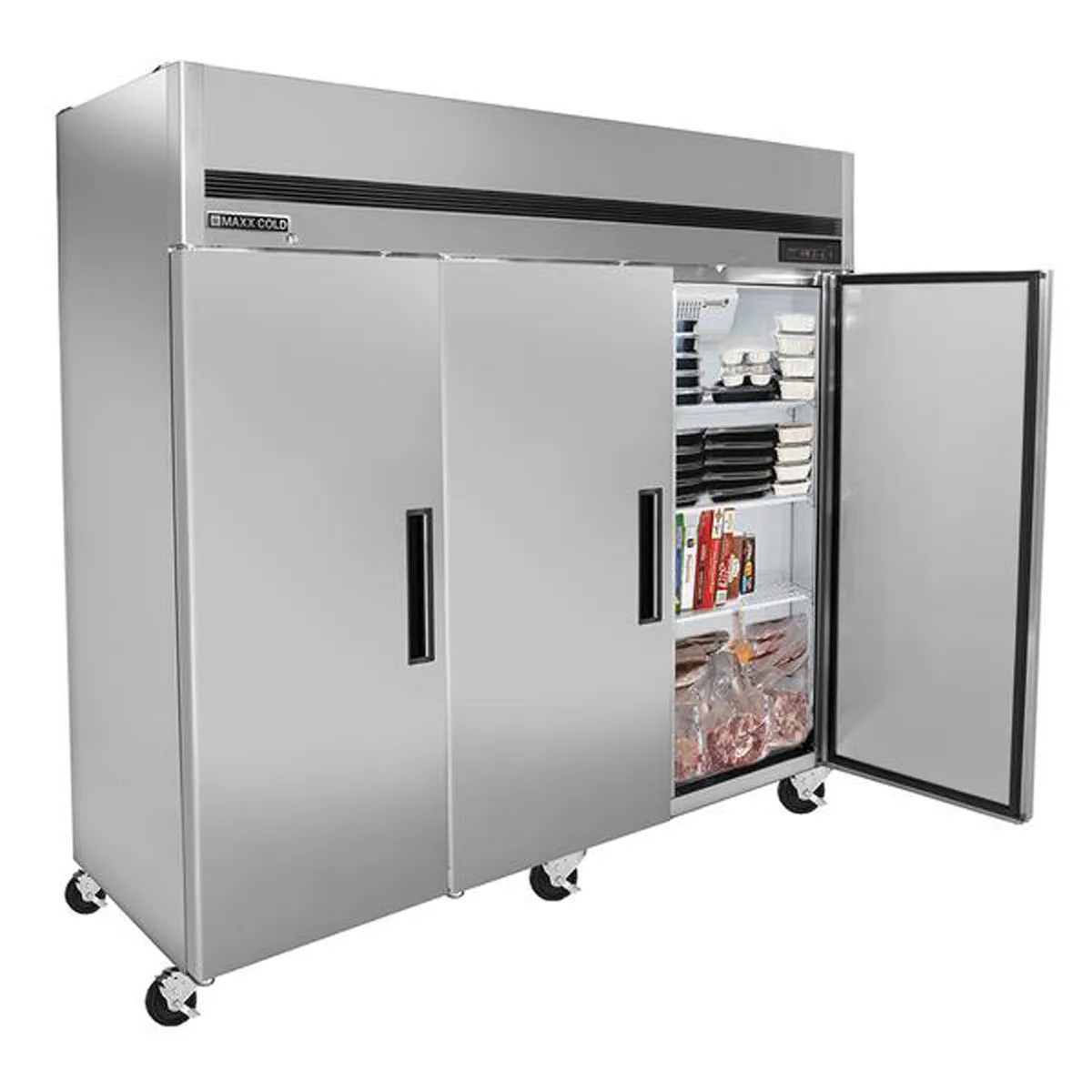 Maxx Cold MCFT-72FDHC 81" 3-Solid Door Reach-In Freezer, Top Mounted, 66.7 cu. ft., Stainless Steel
