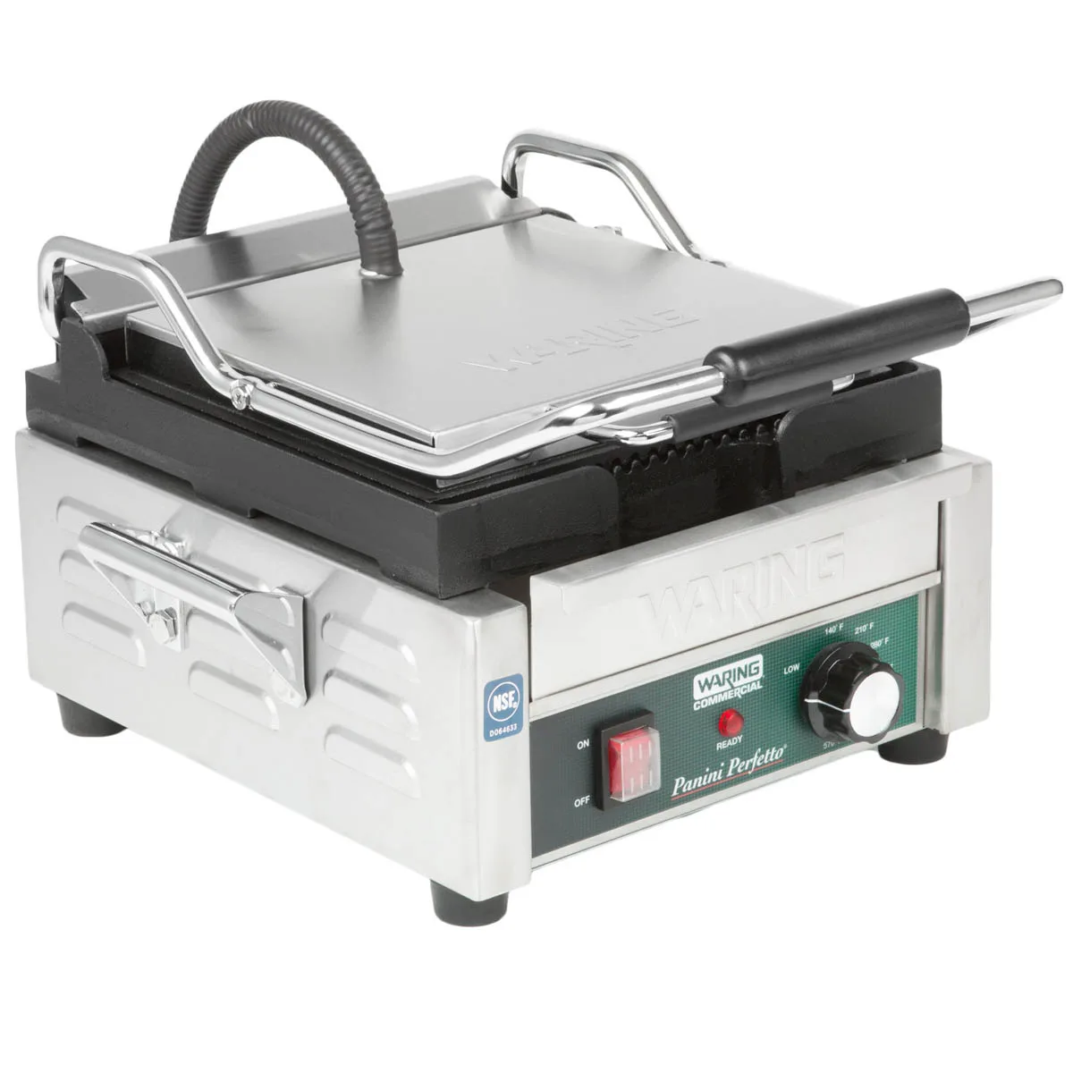 Waring WPG150B Single Cast Iron Sandwich Panini Grill w/ 9" x 9" Grooved Plates, 208V