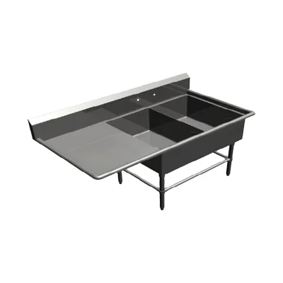 John Boos 2PB20284-1D30L 74" Two Compartment Sink, 20"W x 28"L Bowl With Left-Hand Drainboard