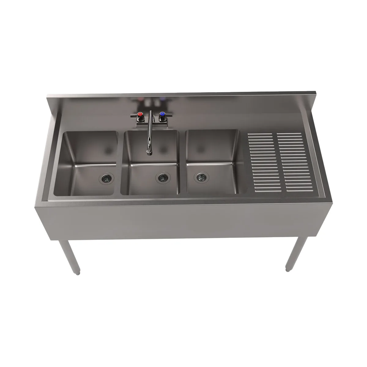 BK Resources UB4-21-348RS 48" Underbar Sink Units, 3 Compartment with Right Drainboard