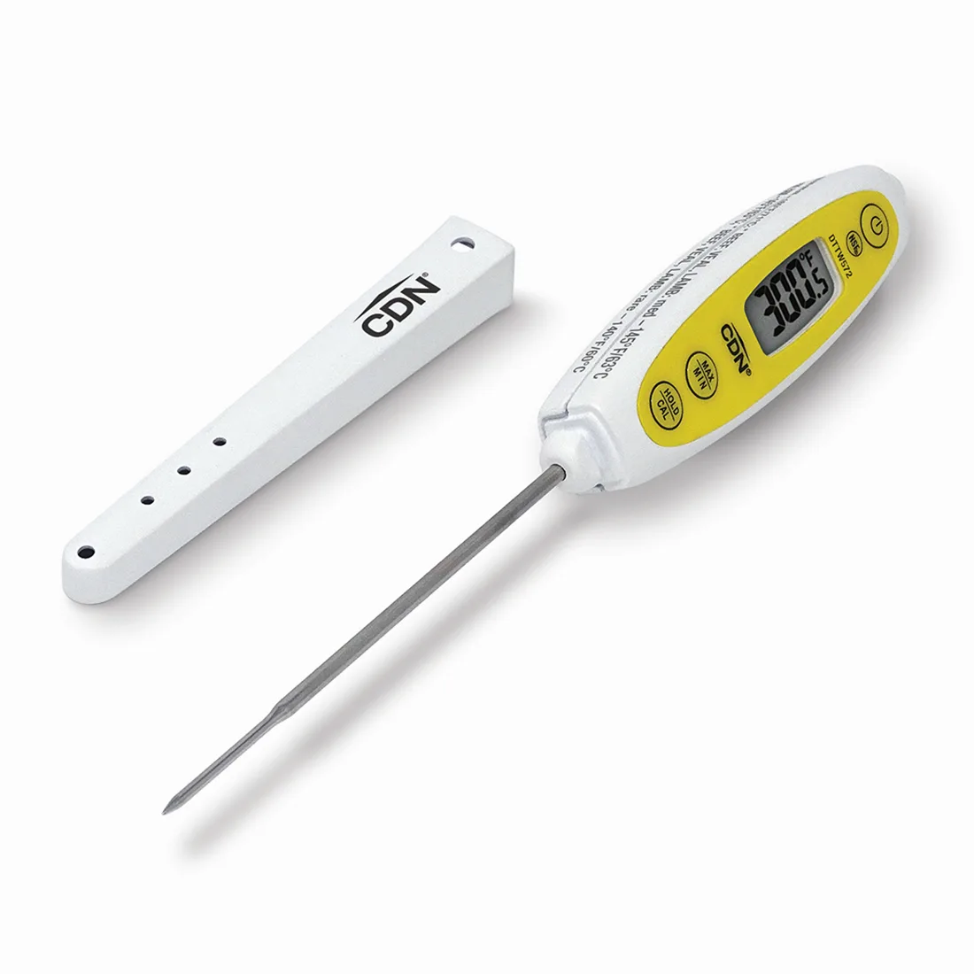 CDN DTTW572 Thin Tip Pocket Thermometer, -40 to +572°F, 4s, 2.4"×1.1" Display, Waterproof Yellow NSF