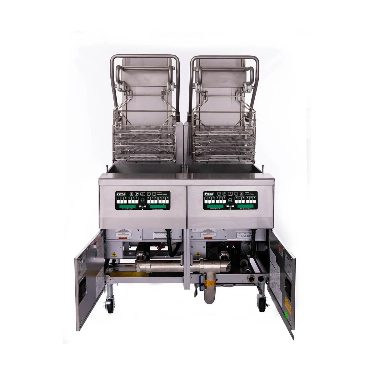 Pitco SGLVRF-2/FD Multiple Battery Gas Fryer w/ (2) 76 lbs Frypots, Auto Filtration & Basket Lift
