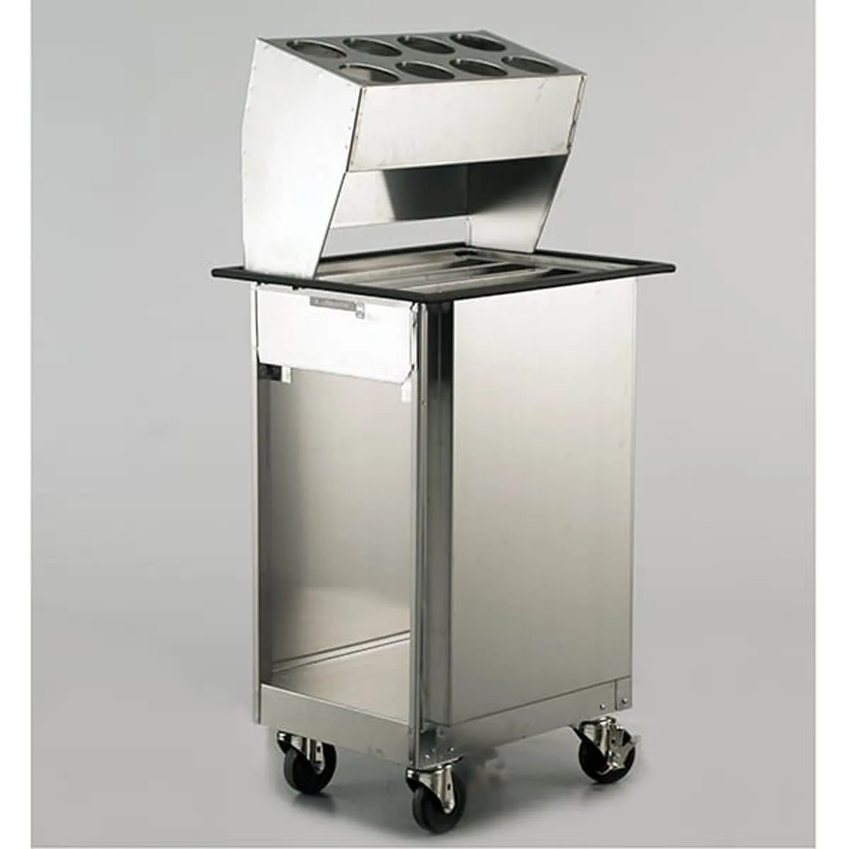 Lakeside 986 Stainless Steel Enclosed Mobile Tray Dispenser Cabinet w/ Flatware Rack