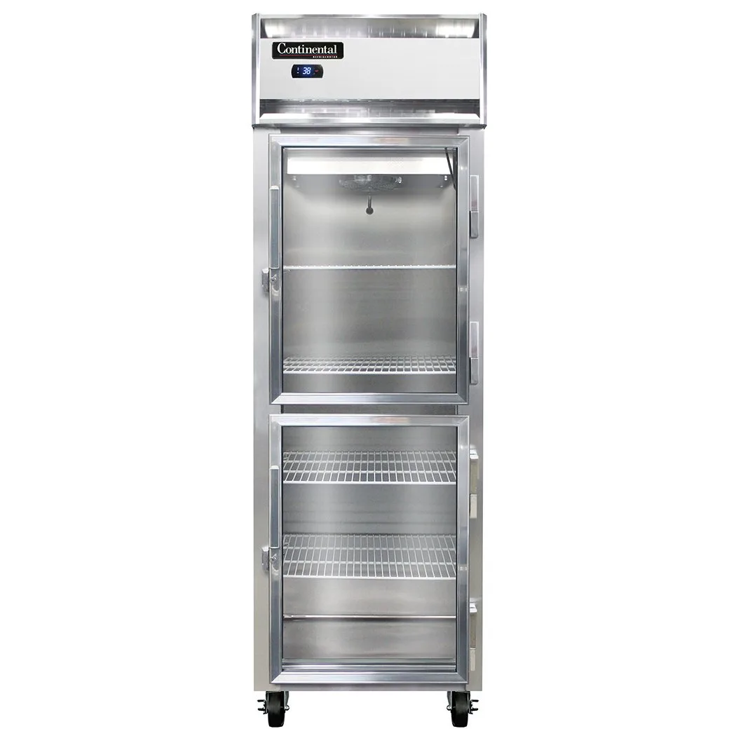 Continental 1RSNSSGDHD 26" 1-Section Reach-In Refrigerator w/ 2 Half Glass Doors, All Stainless Steel, 16 cu. ft.