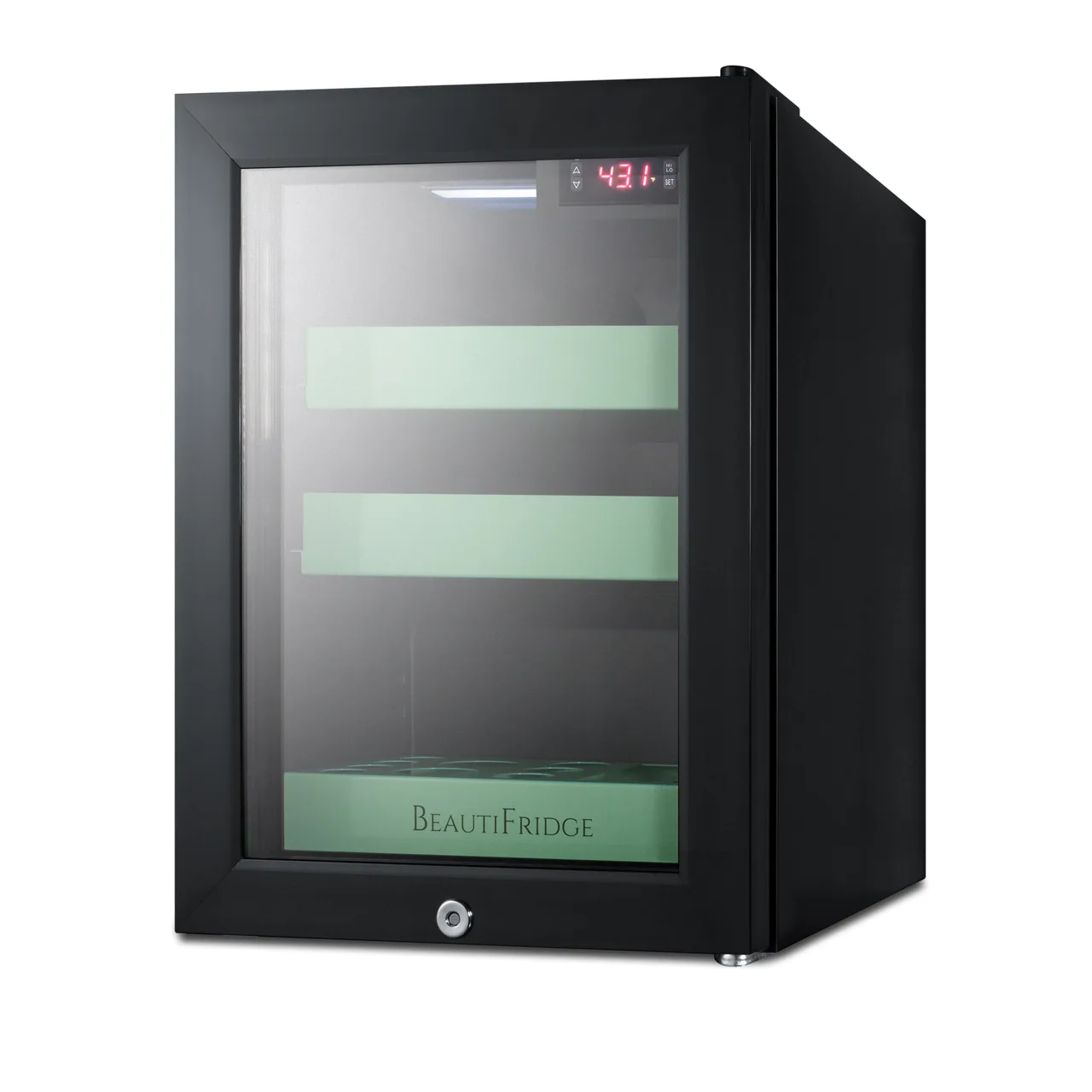 Summit LX114LG 13-3/4" Compact BeautiFridge Cosmetics Refrigerator, Spring Mint Shelves, 0.85 cu.ft
