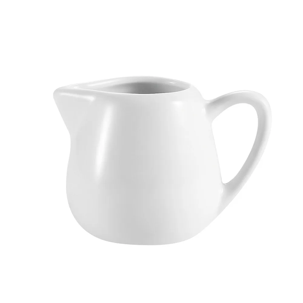 CAC China PC-401 Creamer Pitcher, 1-1/2 oz, 1-3/4" Dia. x 1-3/4" H, Porcelain White Handle - 1 Dozen