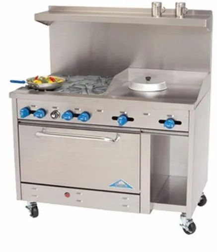 Comstock-Castle F3430-12 48" Gas Restaurant Range w/ (6) Open Burners, 12" Griddle, (1) Standard Oven, (1) Cabinet Base, 246.000 BTU