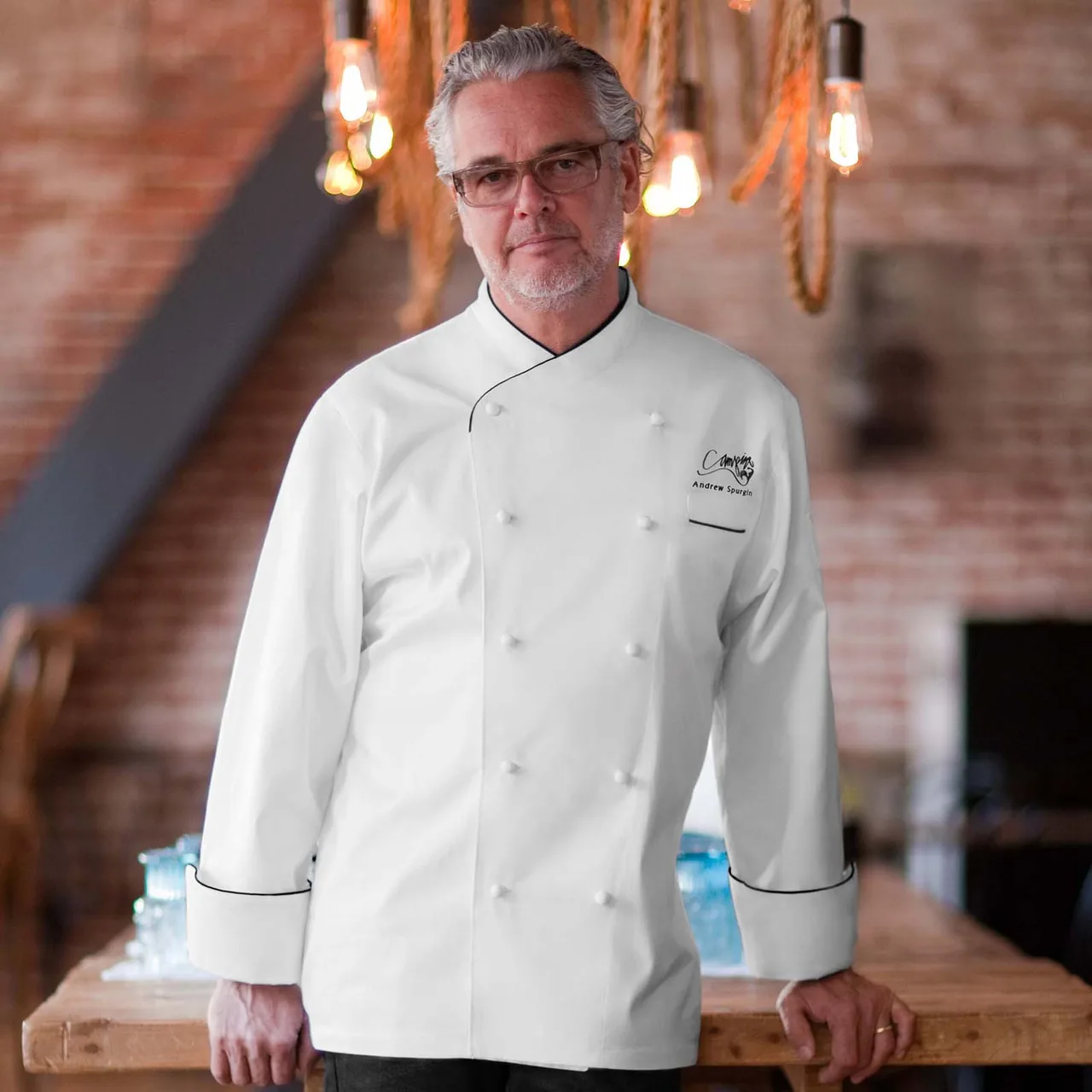 Chef Works ECCB-WHT-38 Monte Carlo Chef Coat, White, Size 38, Long Sleeve, 100% Cotton