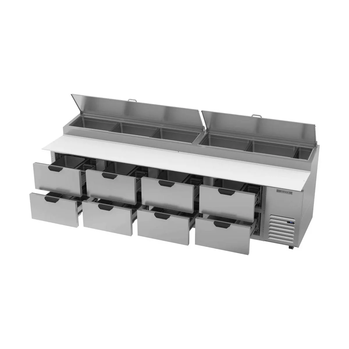 Beverage-Air DPD119HC-8 119" 4-Section Refrigerated Pizza Prep Table w/ 8 Drawers