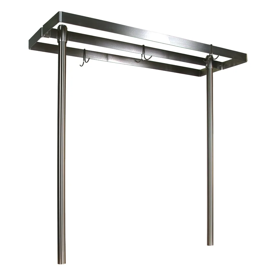 John Boos PRG48 48" Stainless Steel Triple Bar Table Mounted Cucina Pot Rack with 12 Double Hooks