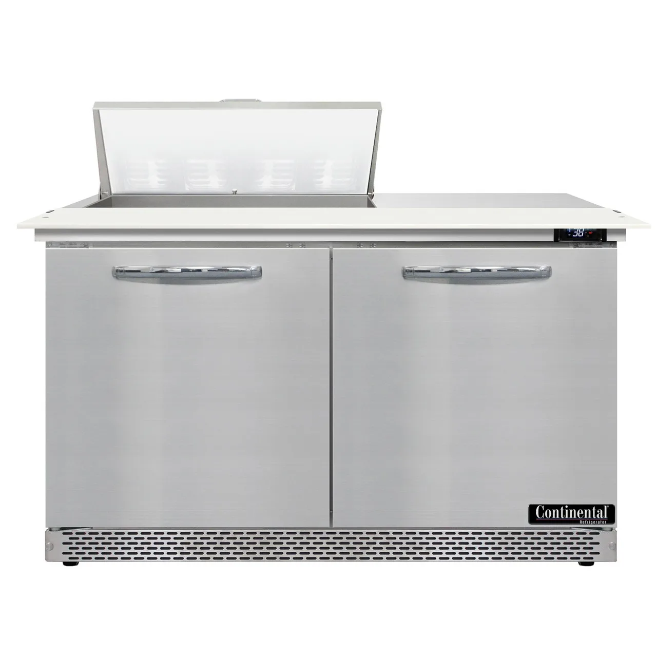 Continental Refrigerator D48N8C-FB 48" Two Section Sandwich / Salad Prep Table w/ 2 Doors, 8 Pans