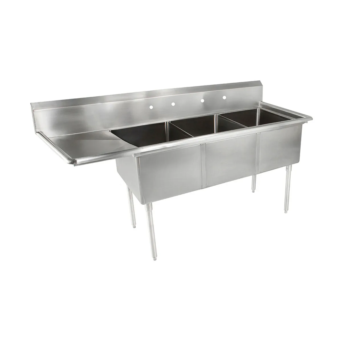 John Boos E3S8-1014-10L15 47" Three Compartment Sink, 10"W x 14"L Bowl With Left-Hand Drainboard