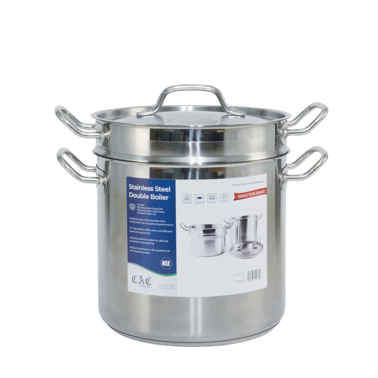 CAC China SPDB-12S Boiler, 12 Qt, 10-1/4" x 9-1/4", 8-1/2", Steel Induction Ready, Tri‑Ply - Set