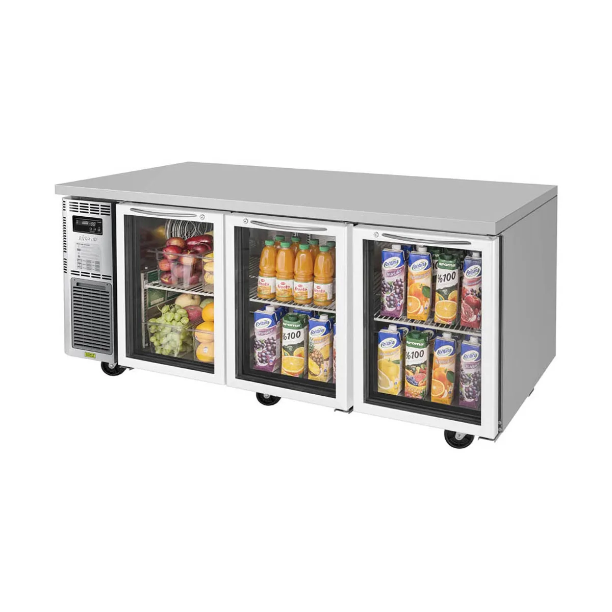 Turbo Air JUR-72-G-N 70" 3-Section Undercounter Refrigerator w/ 3 Glass Doors, 19 cu. ft.