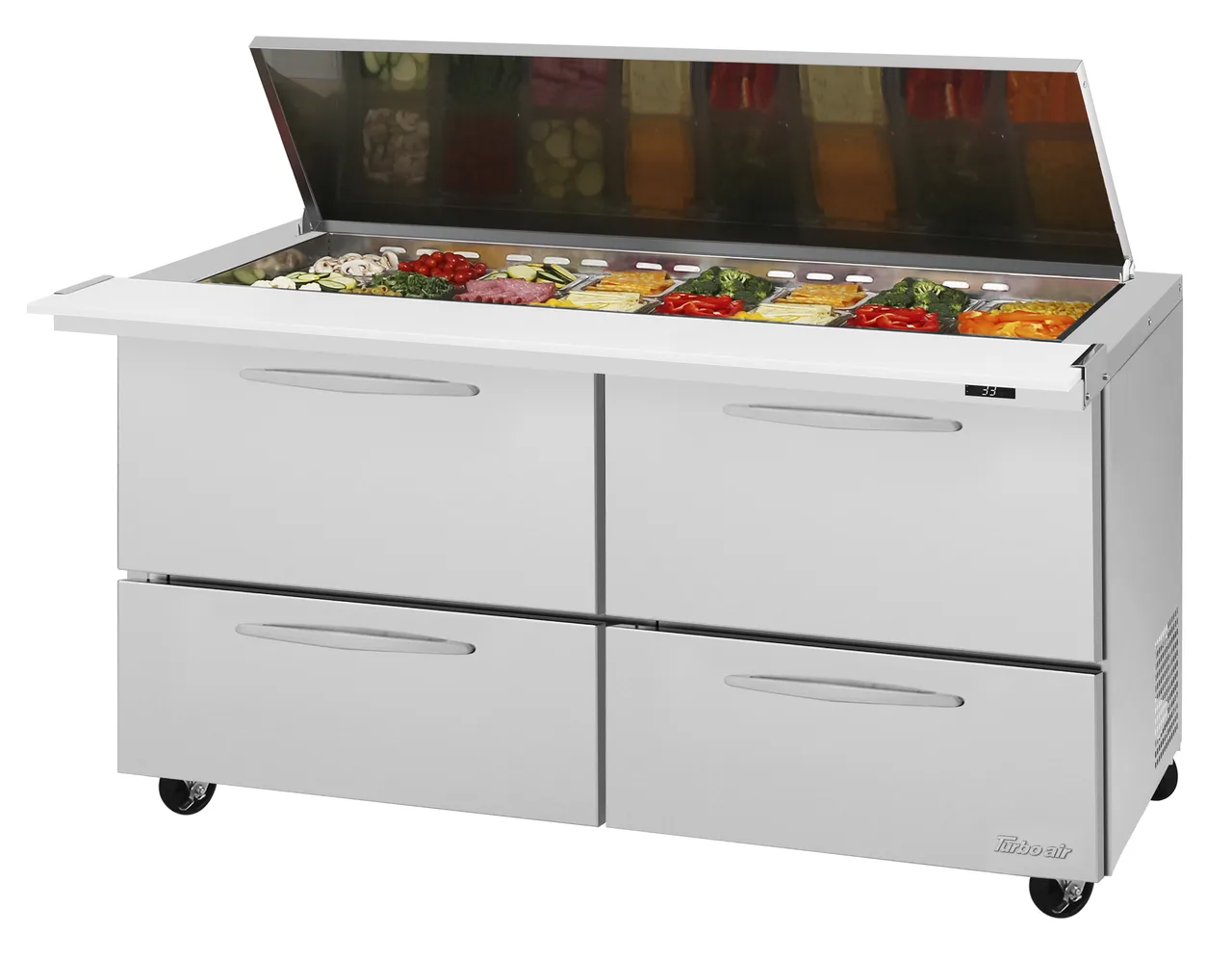 Turbo Air PST-60-24-D4-N-FL 60" Mega Top Sandwich and Salad Prep Table w/ 4 Drawers, 24 Pans