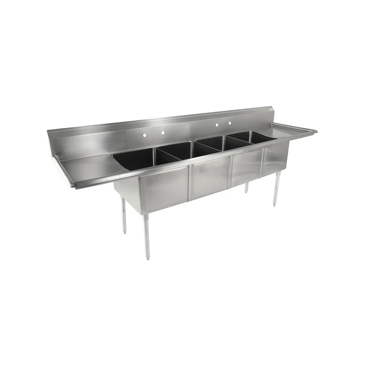 John Boos E4S8-1620-14T18-X 100" Four Compartment Sink, 16"W x 20"L Bowl With 2 Drainboards