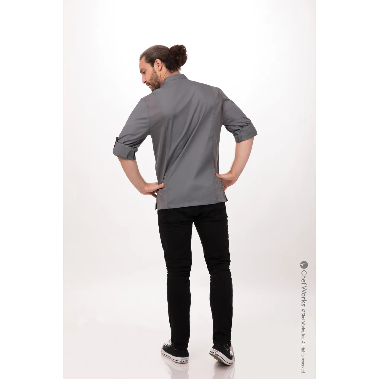 Chef Works BCMC010-GRY-5XL Chef Coat, 5XL Gray, 65/35 PolyCotton, Roll‑Up Sleeves, Cool Vent™