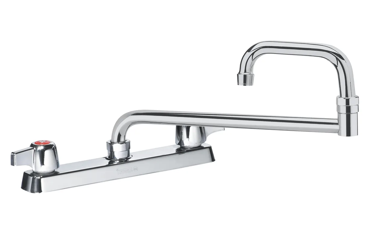 Krowne 13-824L Silver Series Double-Jointed Deck Mount Faucet w/ 8" Centers, 24" Spout