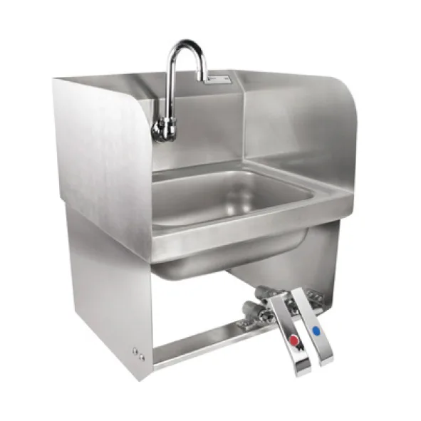 John Boos PBHS-W-1410-KV2MB-SS 17" Wall Mounted Hand Sink w/Hands Free Faucet & Knee Valves-3 Splashes
