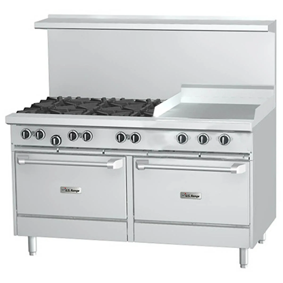 Garland US Range U60-6G24RR 60" Gas Restaurant Range w/ (6) Open Burners, 24" Griddle, (2) Standard Ovens, 304.000 BTU