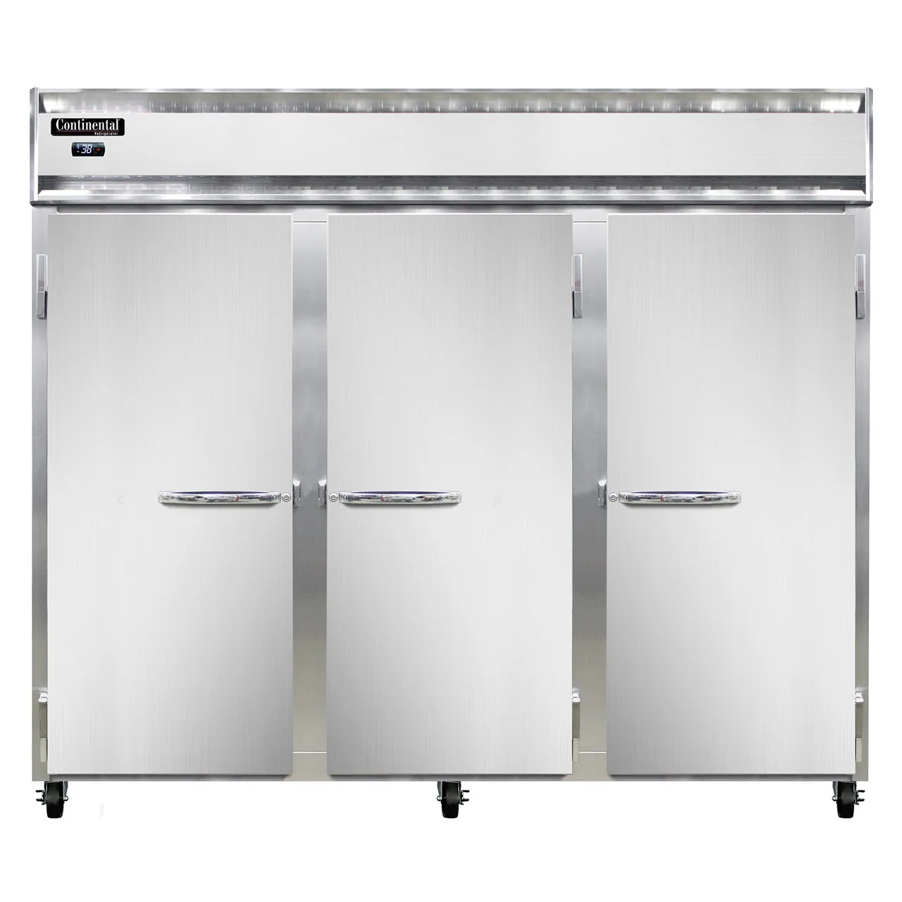 Continental Refrigerator 3RENSAPT 86" 3-Section Pass-Thru Refrigerator w/ 6 Solid Doors, Stainless Steel Exterior, 75 cu. ft.