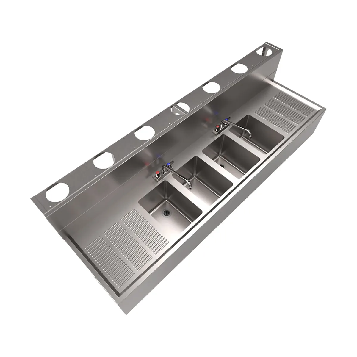 BK Resources UBDW-21-484TS Underbar Sink Units, 4 Compartment with 2 Drainboards
