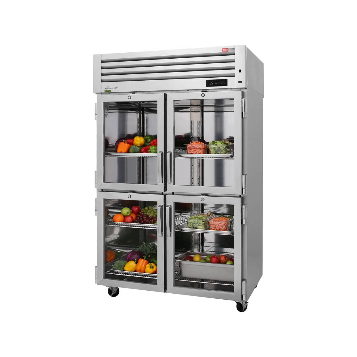 Turbo Air PRO-50-4R-G-N 51" 2-Section Reach-In Refrigerator w/ 4 Glass Half Doors, Top Mount, Stainless Steel, 47 cu. ft.