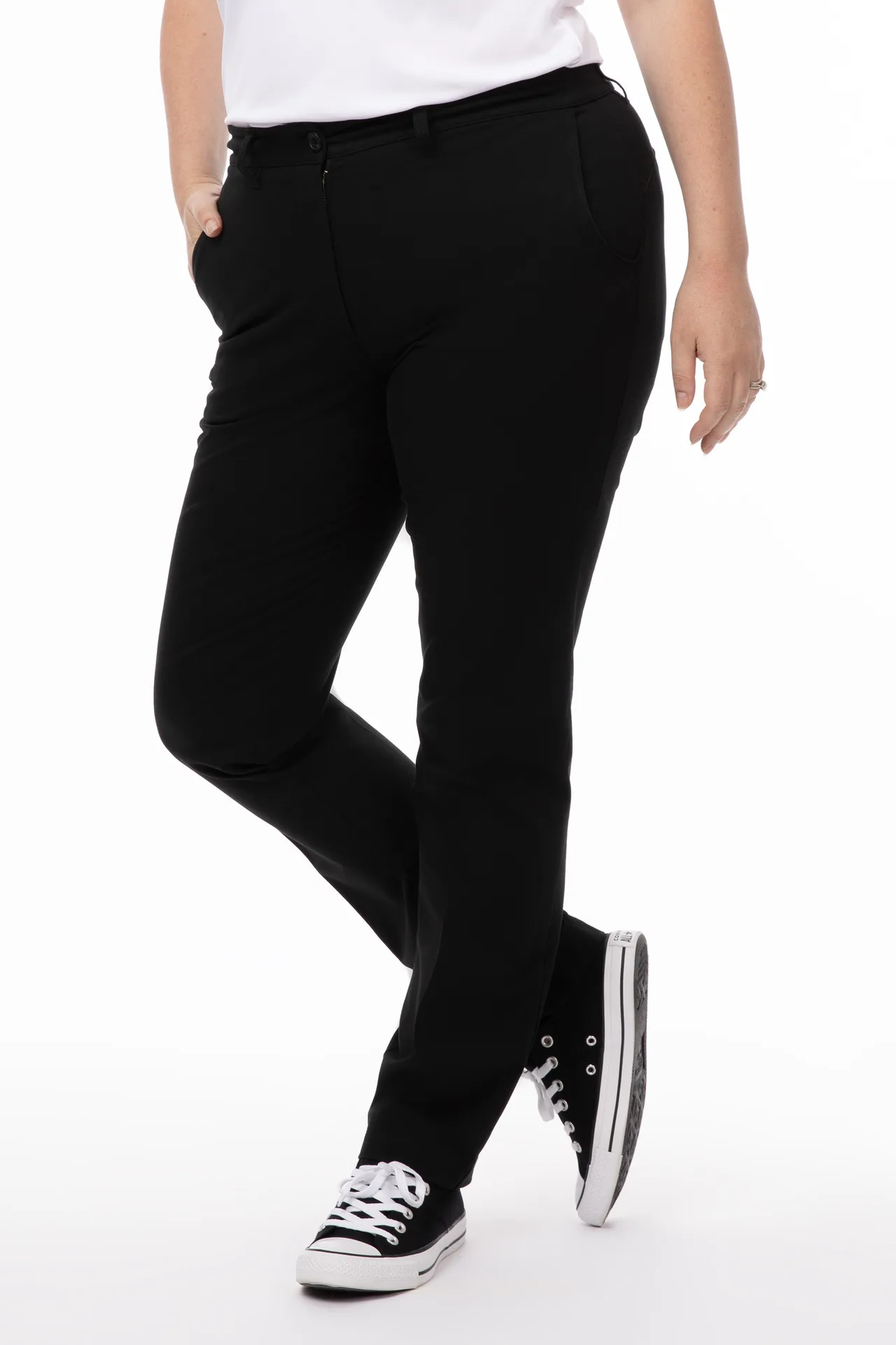 Chef Works PEC02W-BLK-18 Fit Chef Pants, Black Size 18, Stretch Fabric, Pockets, Zipper Jet Pocket