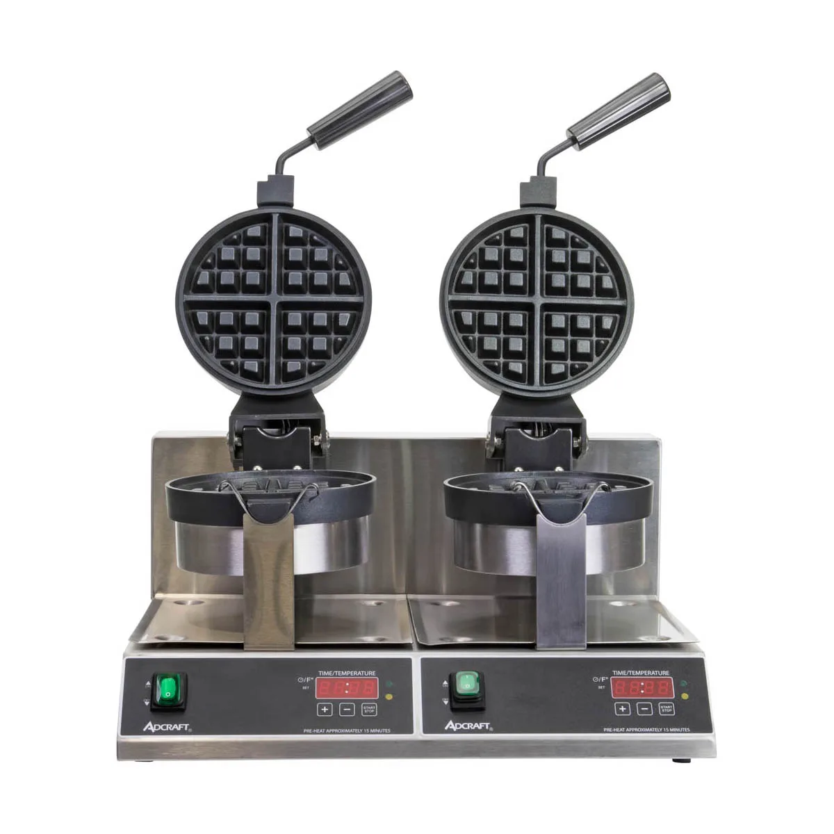 Adcraft BWM-7/R-2 7" Round Double Belgian Waffle Maker w/ Cast Aluminum Grids, 40 Waffles Per Hour