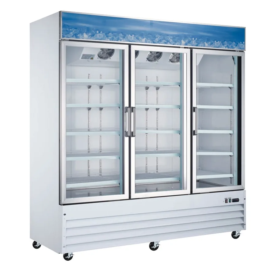 Omcan USA 50052 78" 3-Section Merchandiser Refrigerator w/ Glass Door, in White, 53 cu. ft.