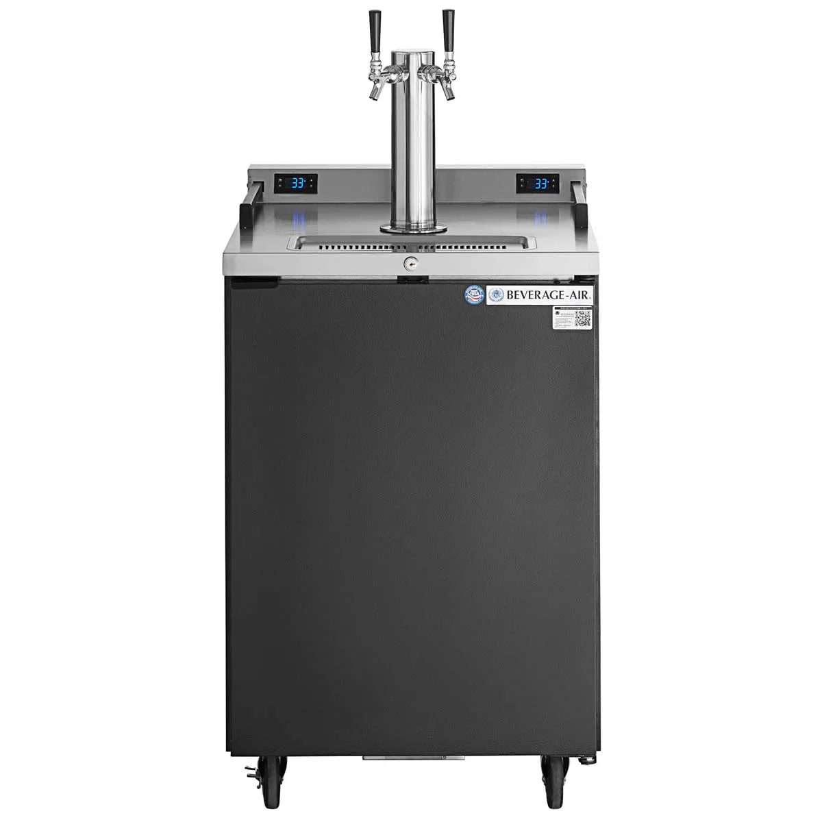 Beverage Air DZ24-1-B Dual Zone 24" Keg Cooler, Black, 7.44 cu ft, 4 1/6-Barrel Kegs, 2-Tap, Comp