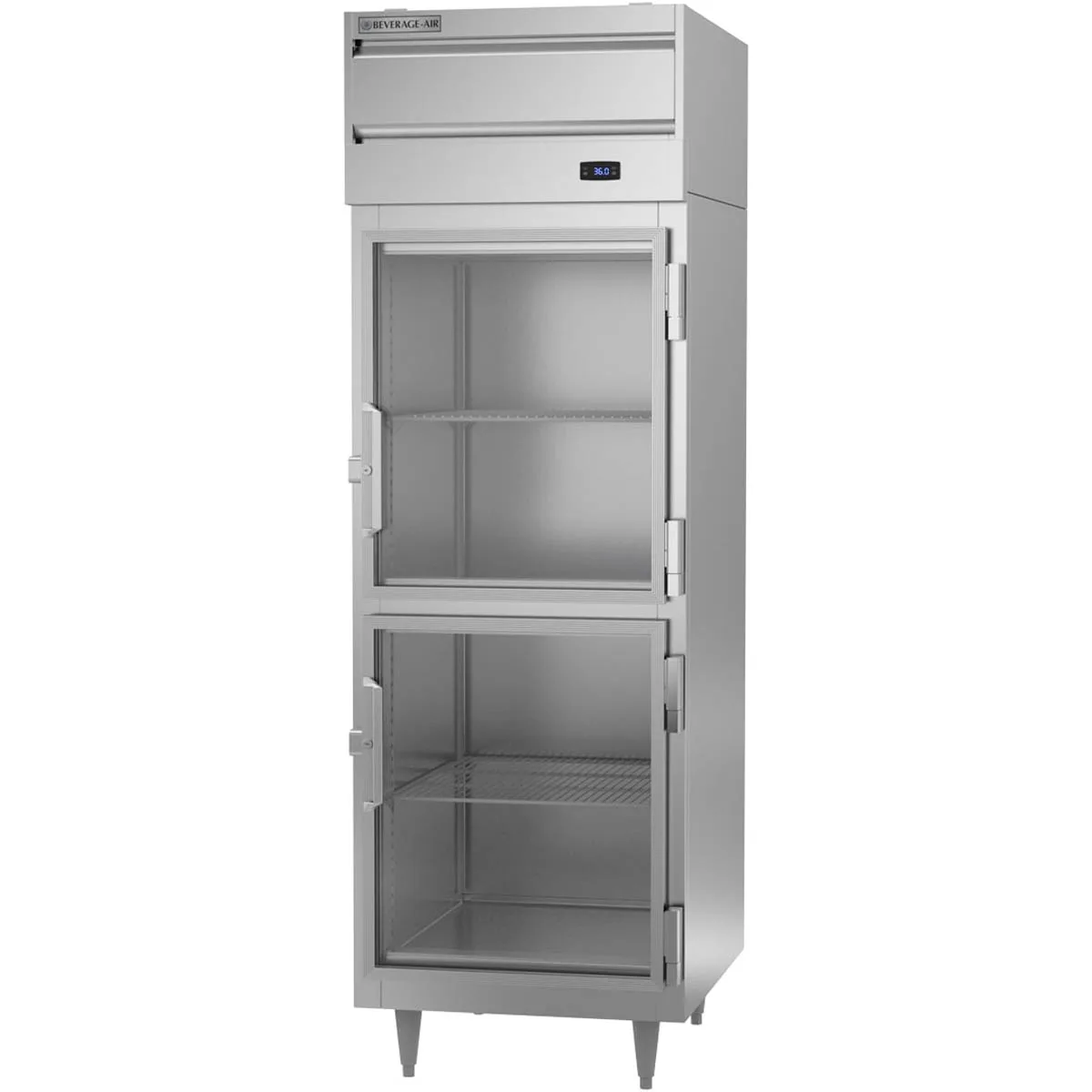 Beverage Air PR1HC-1BHG 26" 1-Section Reach-In Refrigerator w/ 2 Glass Half Doors, Top Mounted, Aluminum Interior, 21 cu. ft.