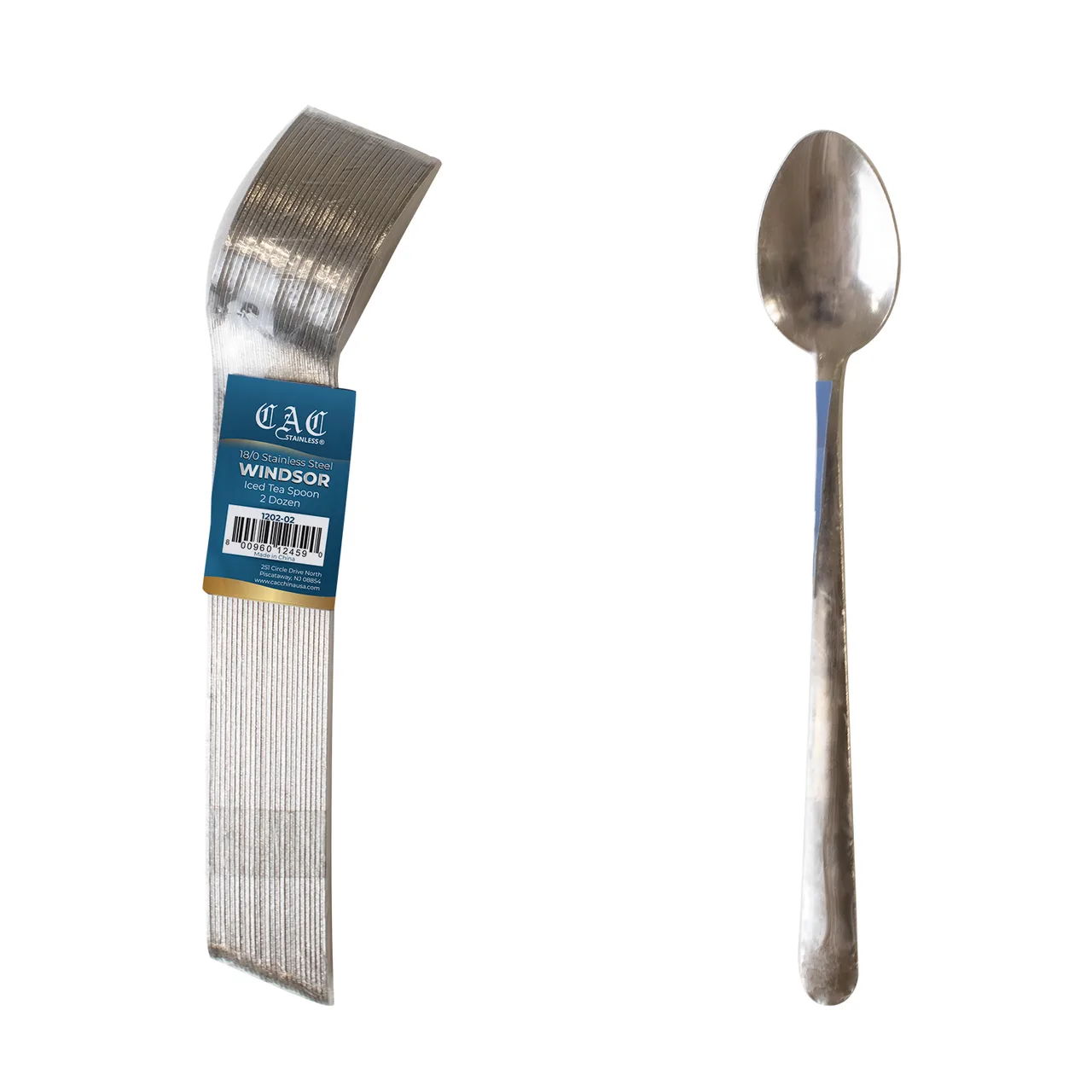 CAC China 1202-02 Windsor Iced Tea Spoon, 8" Length, Medium Weight, 18/0 Stainless Steel - Pack