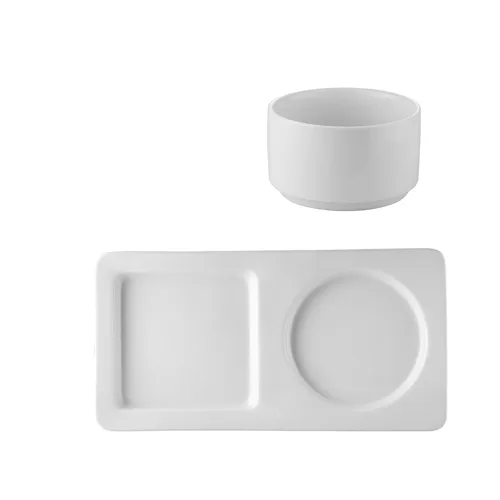 CAC China SNS-13 Soup & Salad Platter Set, 28oz Round Bowl, 12" x 6.5" Porcelain, Super White, Set