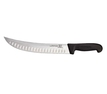 Omcan USA 12176 - 10" Stamped Butcher Knife, Granton Edge, Black Plastic Handle, 10" Blade