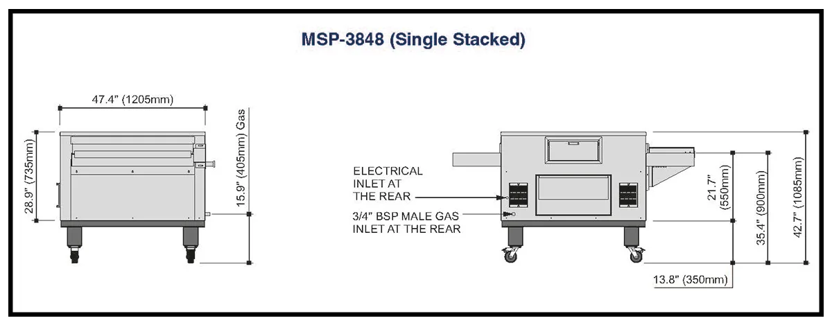 Migali MSP-3848 79" Floor Single Deck Electric Conveyor Pizza Oven, 120V