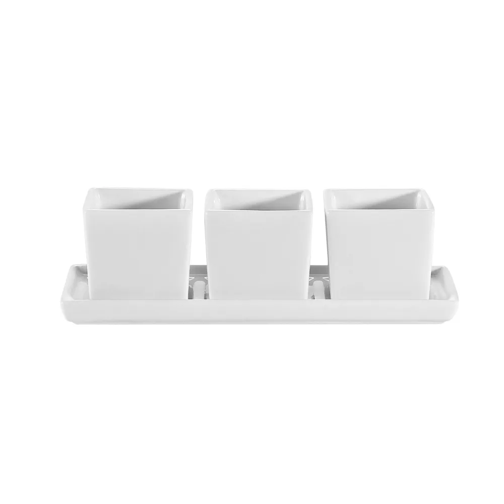 CAC China DT-3RT7 Set, 3 White Bowls 2"×2"×2" (2 oz) and 1 Tray 7½"×2½"×½", Dishwasher Safe - Set